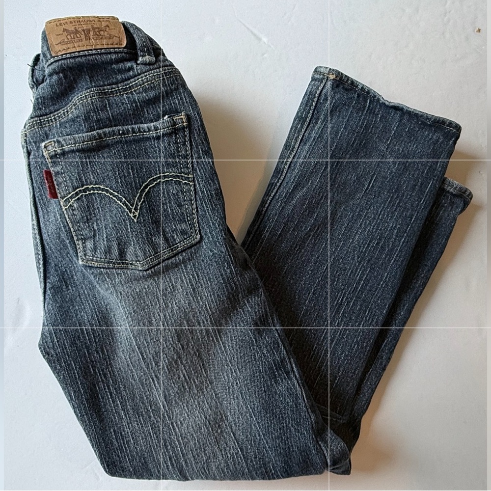 Levi Strauss Girls Slim Straight Denim Adjustable Waist Jeans, Size 5